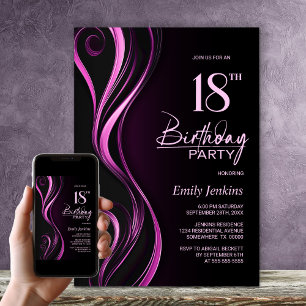Invitación Moderno Black Pink 18th Birthday Party