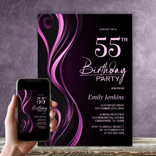 Invitación Moderno Black Pink 55º cumpleaños