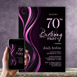 Invitación Moderno Black Pink 70th Birthday Party<br><div class="desc">Invite a sus amigos y seres queridos con esta moderna invitación de cumpleaños 70 en color negro y rosa. El área de texto de personalizable de esta plantilla de invitación le permite incluir sin esfuerzo todos los detalles necesarios para su celebración especial de cumpleaños, incluyendo la fecha, hora, lugar e...</div>