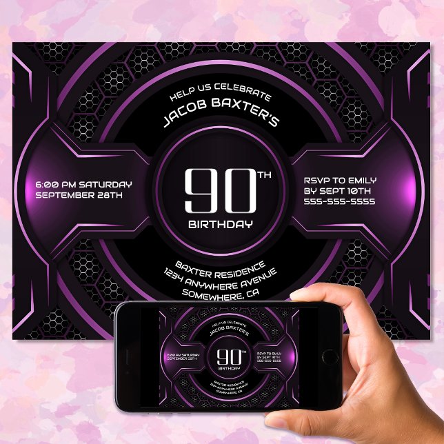 Invitación Moderno Black Pink 90th Birthday Party (Subido por el creador)