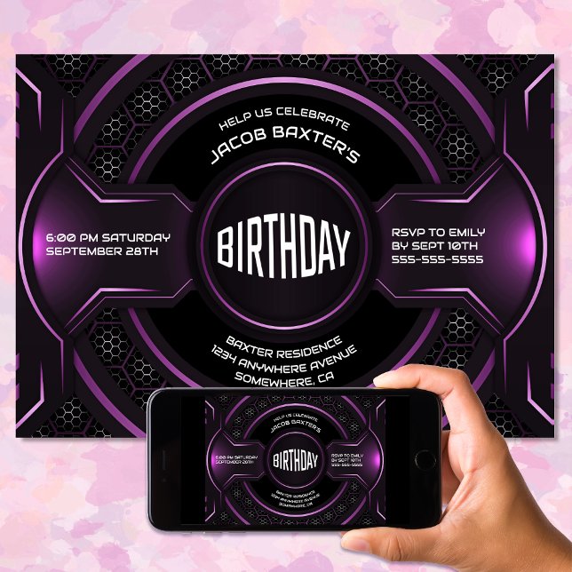 Invitación Moderno Black Pink Any Age Birday Party (Subido por el creador)