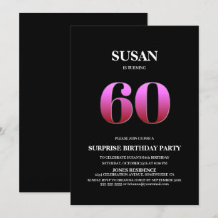 Invitación Moderno Black Pink Surprise 60º cumpleaños