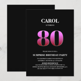 Invitación Moderno Black Pink Surprise 80º cumpleaños