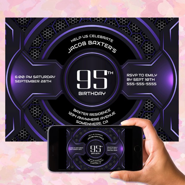 Invitación Moderno Black Purple 95th Birthday Party (Subido por el creador)
