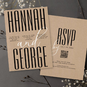 Invitación Moderno Black Rustic Kraft Boda de código QR negri