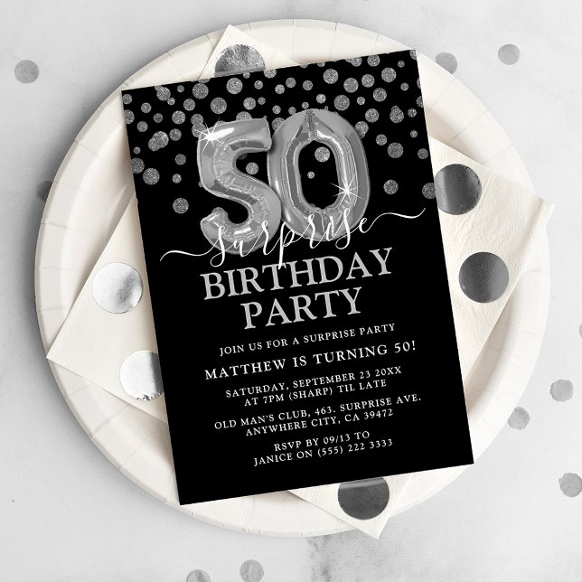 Invitación Moderno Black & Silver 50° fiesta de cumpleaños so (Subido por el creador)