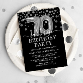 Invitación Moderno Black & Silver 70° fiesta de cumpleaños so
