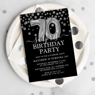 Invitación Moderno Black & Silver 70° fiesta de cumpleaños so