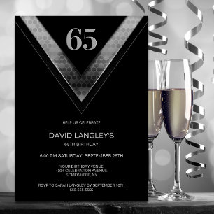 Invitación Moderno Black Silver fiesta de cumpleaños número 6