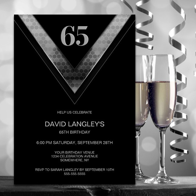 Invitación Moderno Black Silver fiesta de cumpleaños número 6 (Subido por el creador)