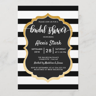 Invitación Moderno Black Stripes White Bridal Shower