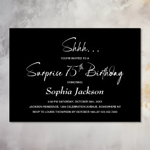 Invitación Moderno Black Surprise Fiesta del 75 cumpleaños