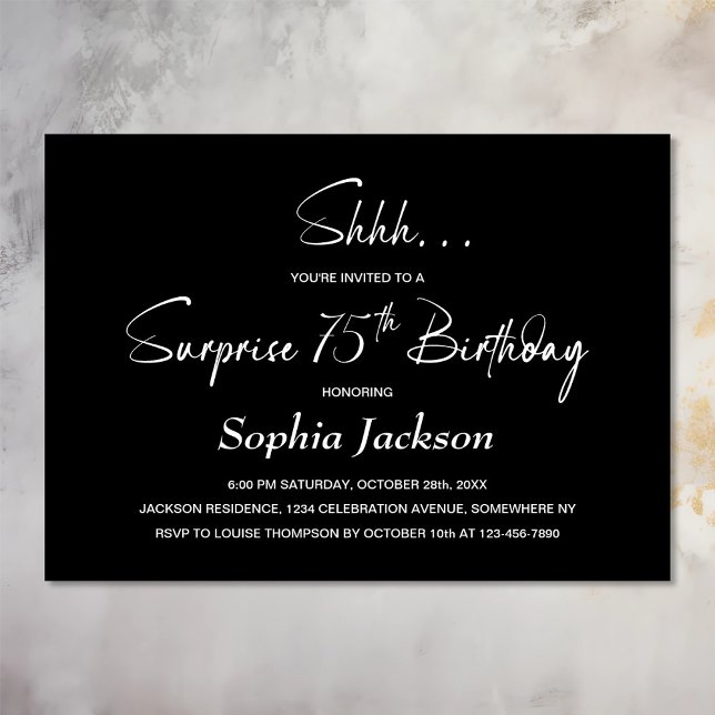 Invitación Moderno Black Surprise Fiesta del 75 cumpleaños (Subido por el creador)
