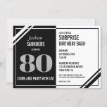 Invitación Moderno Black White 80th Surprise Birthday Party<br><div class="desc">Invite a sus amigos y seres queridos con esta moderna invitación de cumpleaños 80 en blanco y negro con un falso purpurina 80. Un diseño sencillo pero sofisticado para su celebración especial.</div>