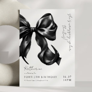 Invitación Moderno Black & White Bow 40 cumpleaños