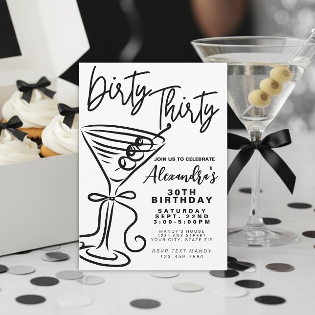Invitación Moderno Black & White Dirty Treinta y Treinta Años (Subido por el creador)