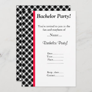 INVITACIÓN MODERNO BLANCO NEGRO CHECKERED BACHELOR PARTY
