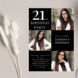 Invitación Moderno blanco y negro 3 foto 21 cumpleaños<br><div class="desc">Celebra con estilo nuestra moderna y elegante invitación de 21 años. Personalízalo con tres fotos y agrega tu propio texto para que sea verdaderamente único. El diseño sofisticado y los detalles del personalizable impresionarán a sus huéspedes. Prepárate para una celebración elegante que refleje tu personalidad. Si tienes algún problema con...</div>