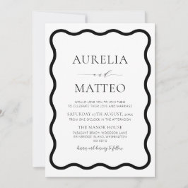 Invitación Moderno blanco y negro elegante borde ondulado min