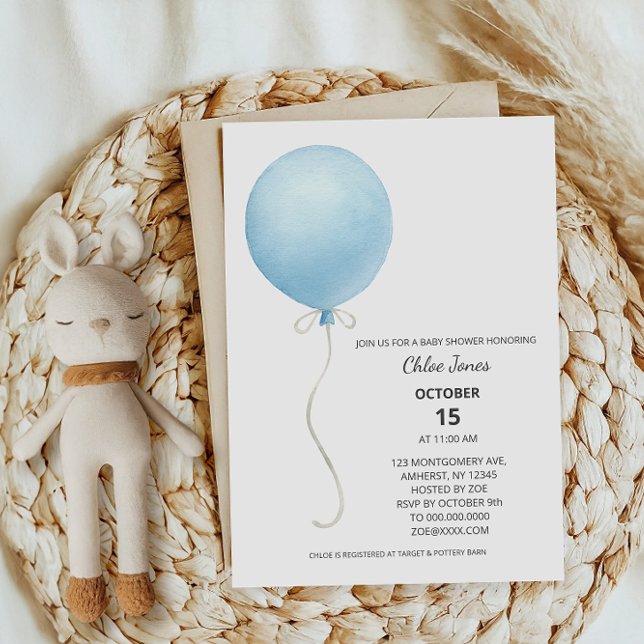 Invitación Moderno Blue Balloon Boy Baby Shower (Subido por el creador)