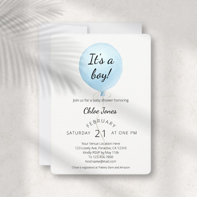 Invitación Moderno Blue Balloon Boy Baby Shower (Subido por el creador)