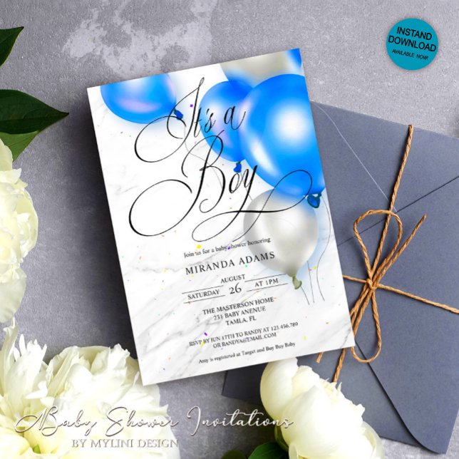 Invitación Moderno Blue Balloons Boy Baby Shower (Subido por el creador)