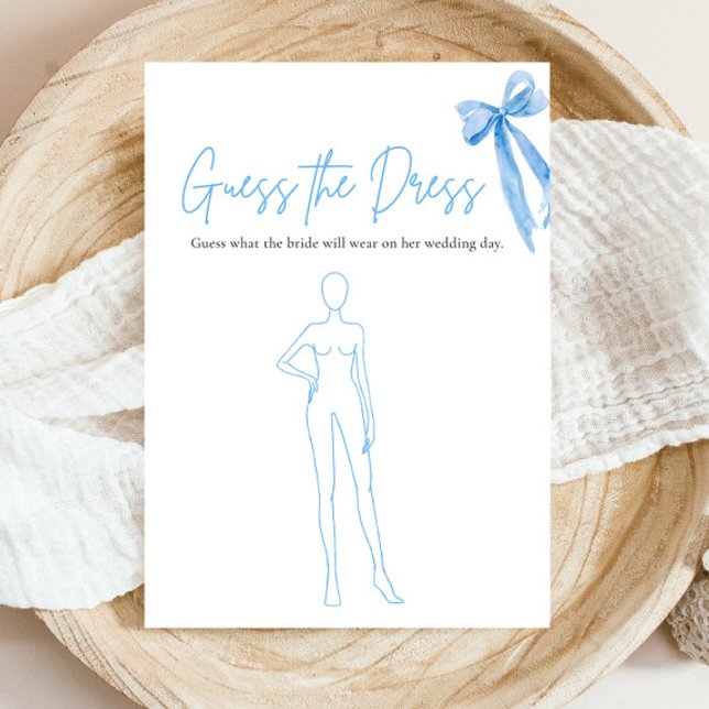 Invitación Moderno Blue Bow Asume El Juego De Ducha De Novias (Modern Watercolor Dusty Blue Bow Guess The Dress Bridal Shower Game)