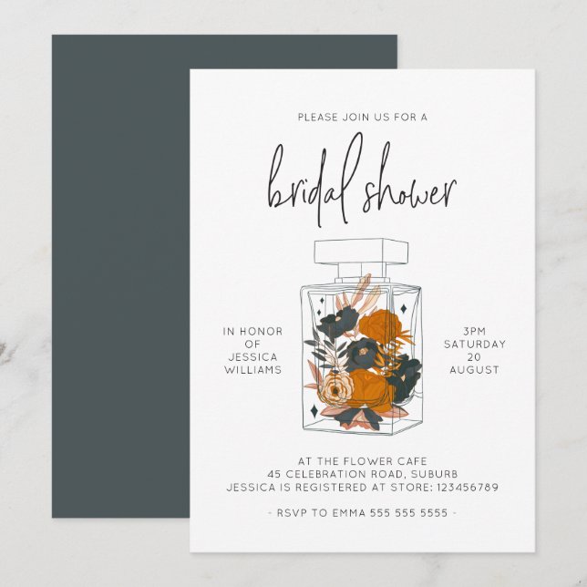 Invitación Moderno Blue Floral Perfume Brunch Bridal Shower  (Anverso / Reverso)