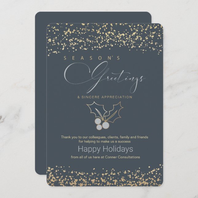 Invitación Moderno Blue Gold Business Seasons Greetings (Anverso / Reverso)