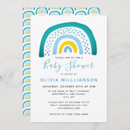 Invitación Moderno Blue Green Rainbow Baby Shower Baby Boy In