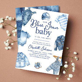 Invitación Moderno Blue Jean Baby Denim Tema Baby Shower