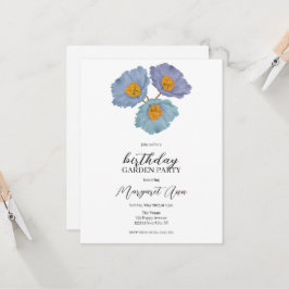 Invitación Moderno Blue Poppy Floral Birthday Garden Fiesta