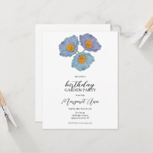 Invitación Moderno Blue Poppy Floral Birthday Garden Fiesta