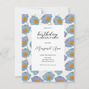 Invitación Moderno Blue Poppy Floral Birthday Garden Fiesta