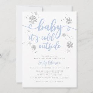 Invitación Moderno Blue Snowflake Winter Boy Baby Shower