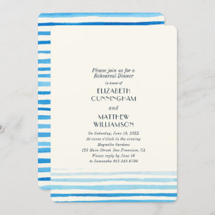 Invitación Moderno Blue Watercolor Stripes Ensayo Cena