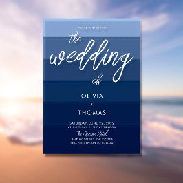 Invitación Moderno Blue Wave Stripes Calligraphy Beach Weddin