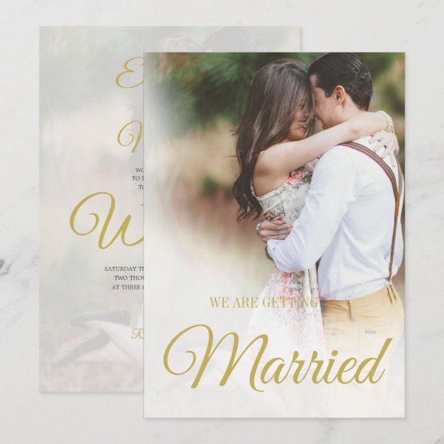 Invitación Moderno Boda 2 Fotograma Sobreposición Elegante Si (Anverso / Reverso)