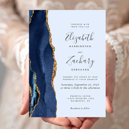 Invitación Moderno Boda azul claro de la Marina Gold Agate