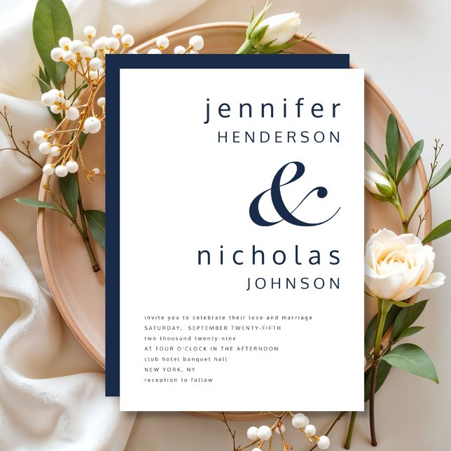 Invitación Moderno Boda azul de la Marina (Modern Elegant Navy Blue Wedding Invitation)