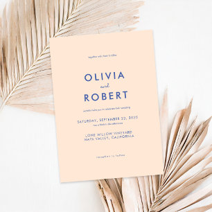 Invitación Moderno Boda azul Peach Minimalista