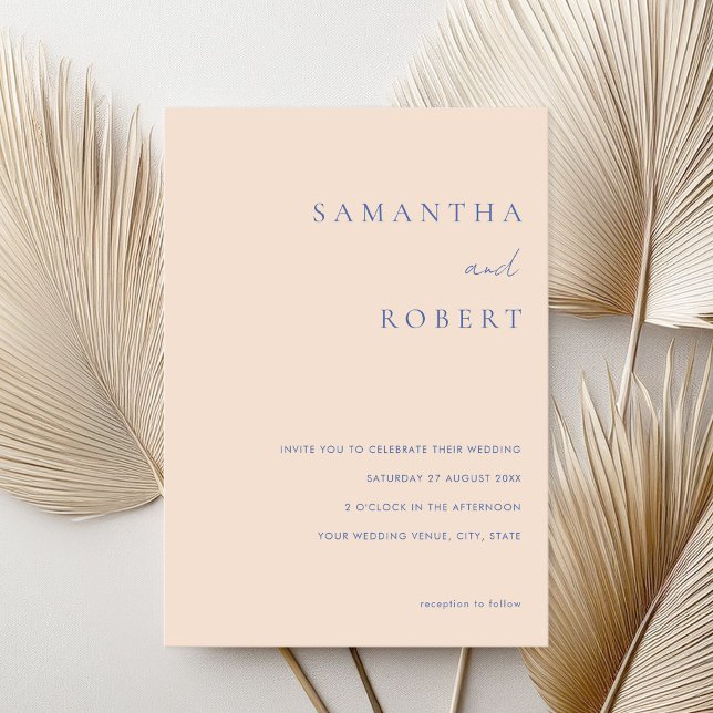 Invitación Moderno Boda azul Peach Minimalista (Subido por el creador)