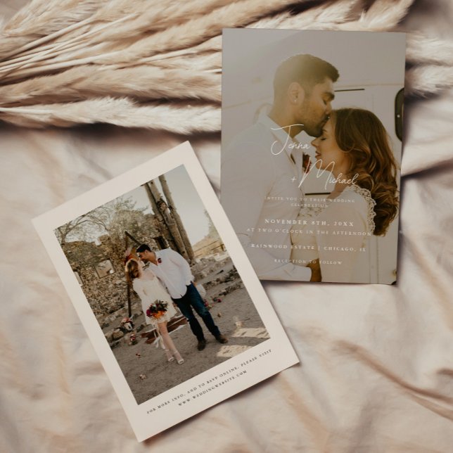 Invitación Moderno Boda Beige Mínimo De 2 Fotografías (Subido por el creador)