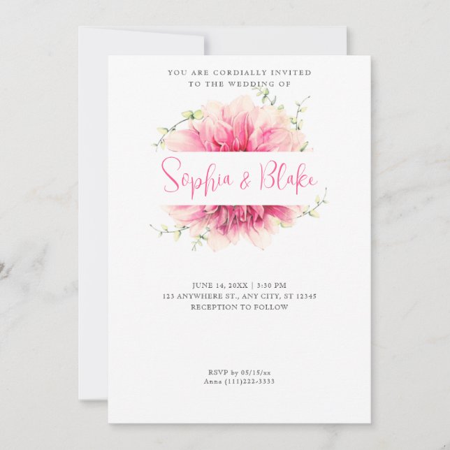 Invitación Moderno Boda blanco con marcos florales rosados si (Anverso)