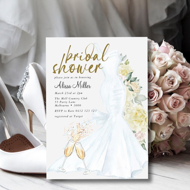 Invitación Moderno Boda blanco vestido con ducha de novia (Subido por el creador)