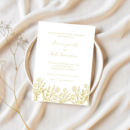 Invitación Moderno Boda blanco y dorado de flores silvestres
