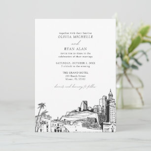 Invitación Moderno Boda blanco y negro de Miami Skyline