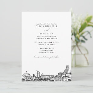 Invitación Moderno Boda blanco y negro en Pittsburgh Skyline