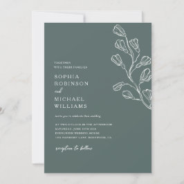 Invitación Moderno Boda Botánico Floral Oscuro Verde y Blanco