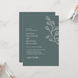 Invitación Moderno Boda Botánico Floral Oscuro Verde y Blanco